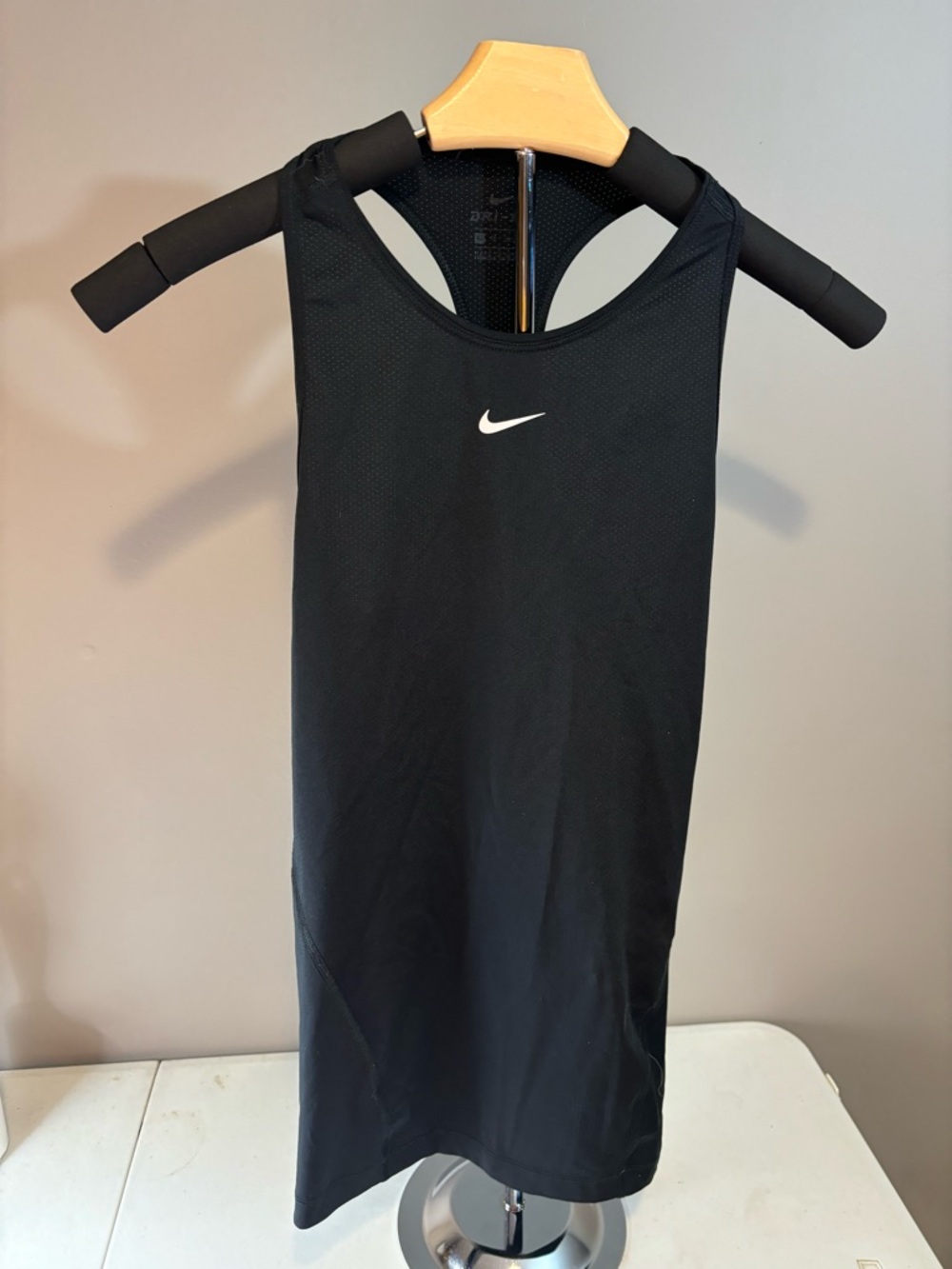 Nike Black Dri-FIT Racerback Tank with White Logo